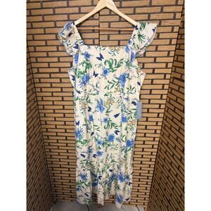 London Times Cream Floral And Butterflies Maxi Dress Size 18W